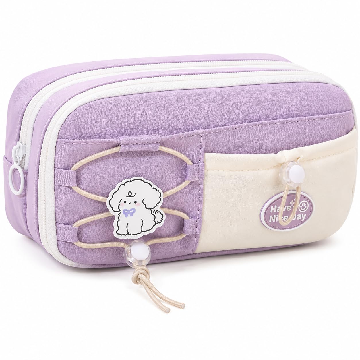 Large Capacity Cute Aesthetic Pencil Case with Multi ompartments, Multi-Pocket Pastel Pen Pouch Organizer with Zipper, Kawaii School Supplies Bag for Girls (Purple Dog)-image-19