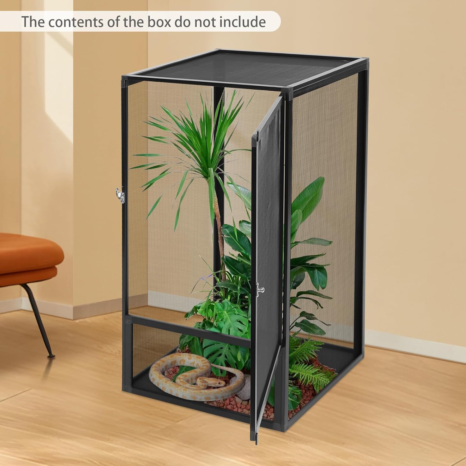 Reptile Pet Feeding Net Box,Aluminum Alloy Mesh Cage,17.7"x17.7"x31.5" Micro Habitat Terrarium Enclosure for Chameleons,Lizards,Snakes,and Small Animals