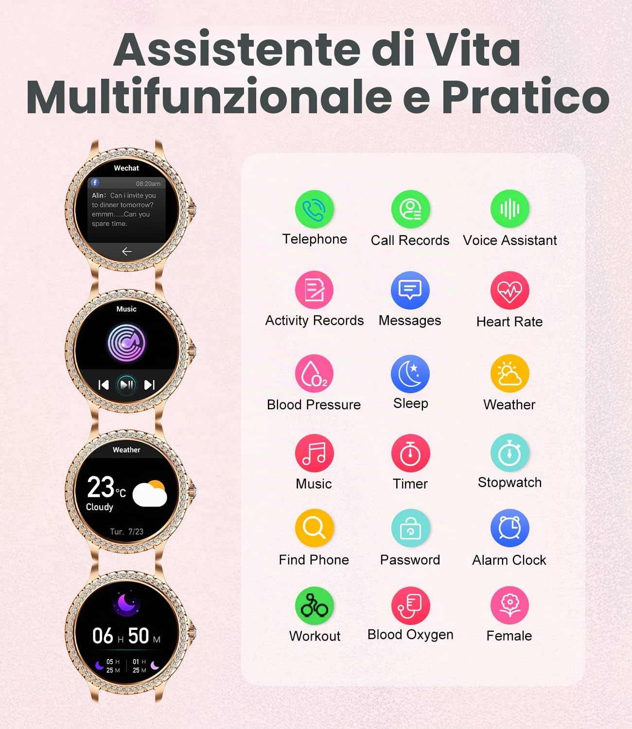 LIGE Smartwatch Donna, 1.32'' Orologio Smartwatch Donna Chiamate e Whatsapp, Smart Watch con Cardiofrequenzimetro Sonno SpO2 Monitor 20 Sportivo, IP67 Impermeabile Contapassi Tracker per Android iOS