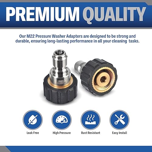 Miniatura 10 de ESSENTIAL WASHER Adaptador de conexión rápida M22 de 0.591 in a acoplador de conexión rápida de 38 pulgadas para pistola de lavado a presión de 5000