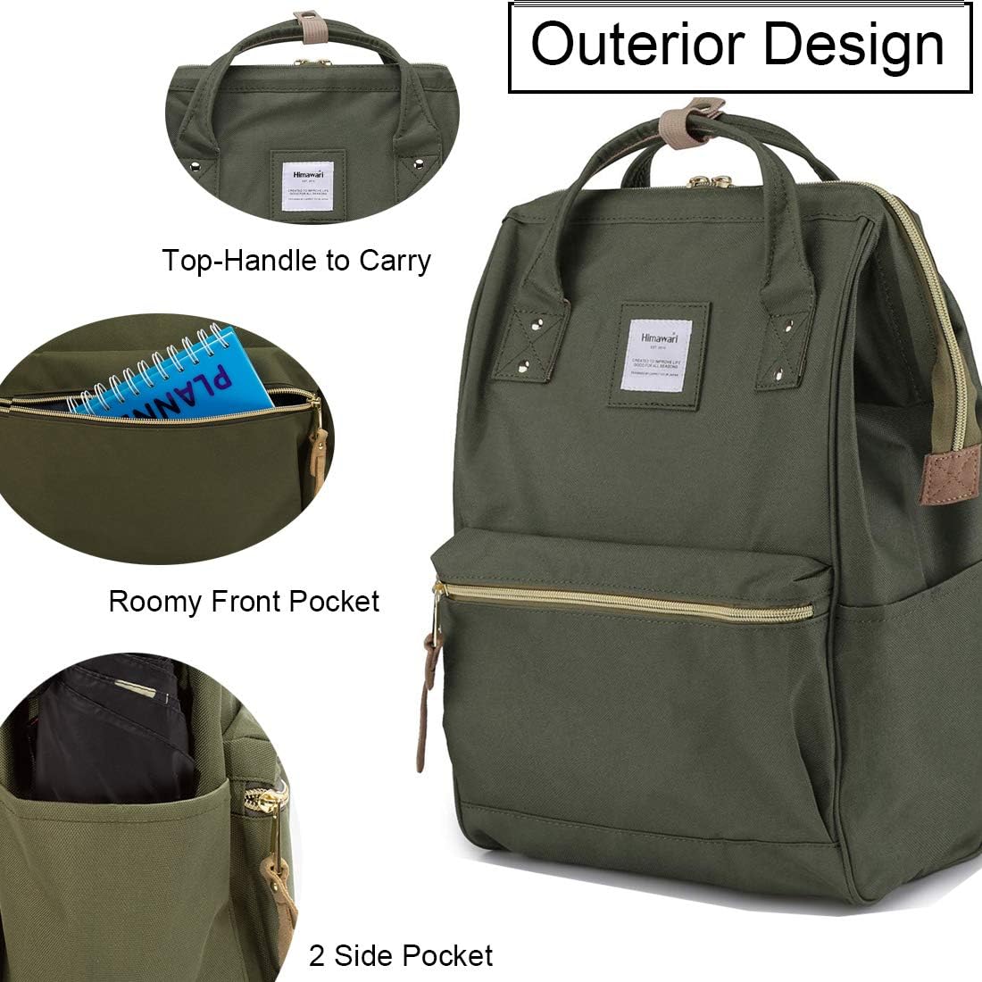 Himawari Laptop Backpack for Women&Men,Wide Open Large USB Charging Port 15.6 Inch Laptop Doctor College Work Bag (9001-ArmyGreen）