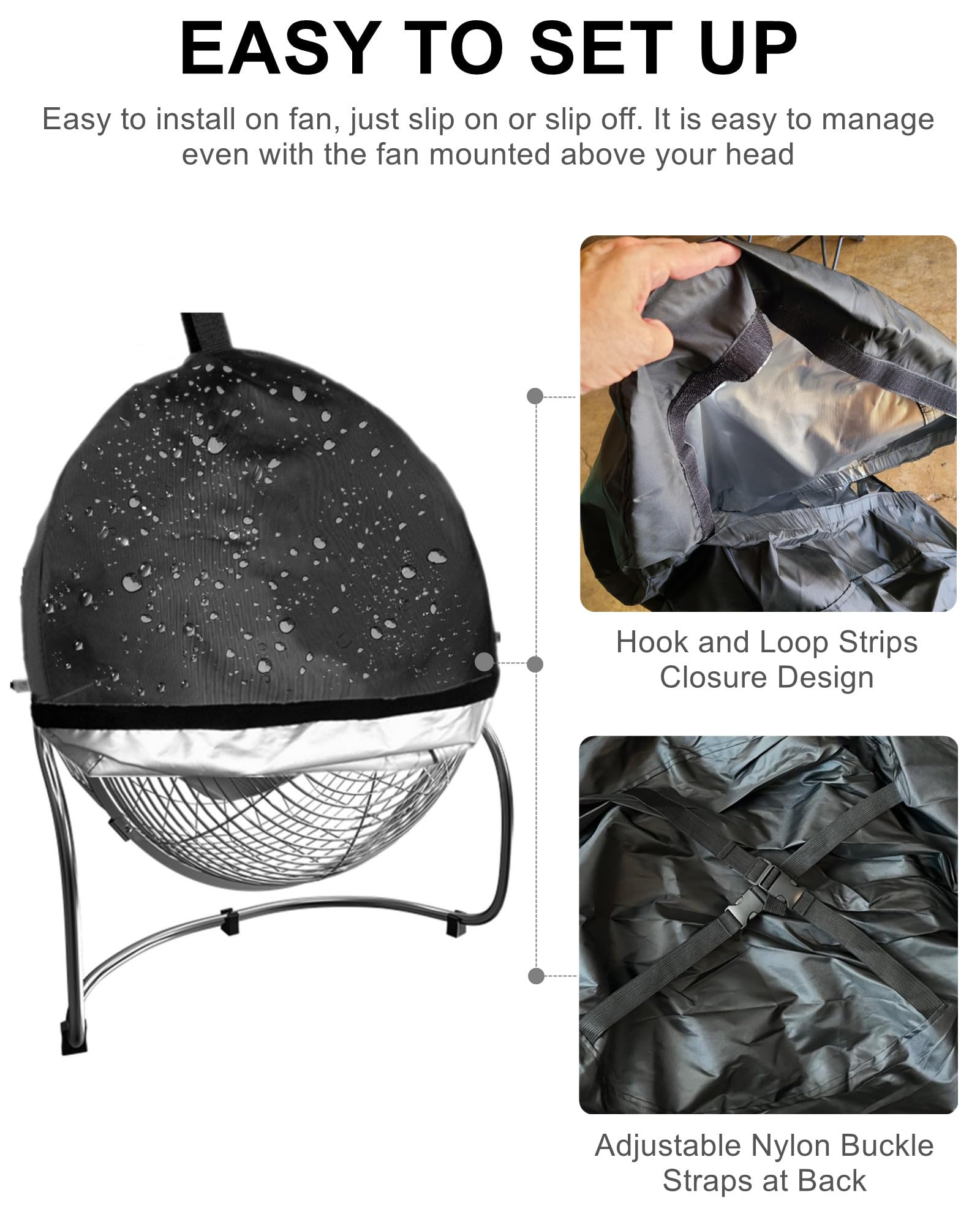 GS Alderual 600D - Cubierta para ventilador de pared de 18 a 22 pulgadas, impermeable, resistente para montaje en pared, oscilante y no oscilante, para patio, resistente a la intemperie y al polvo 6