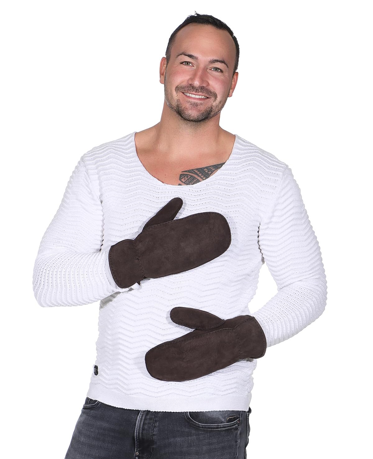 Harrys-Collection Herren Handschuhe Fäustlinge aus Lammfell mit Gummizug