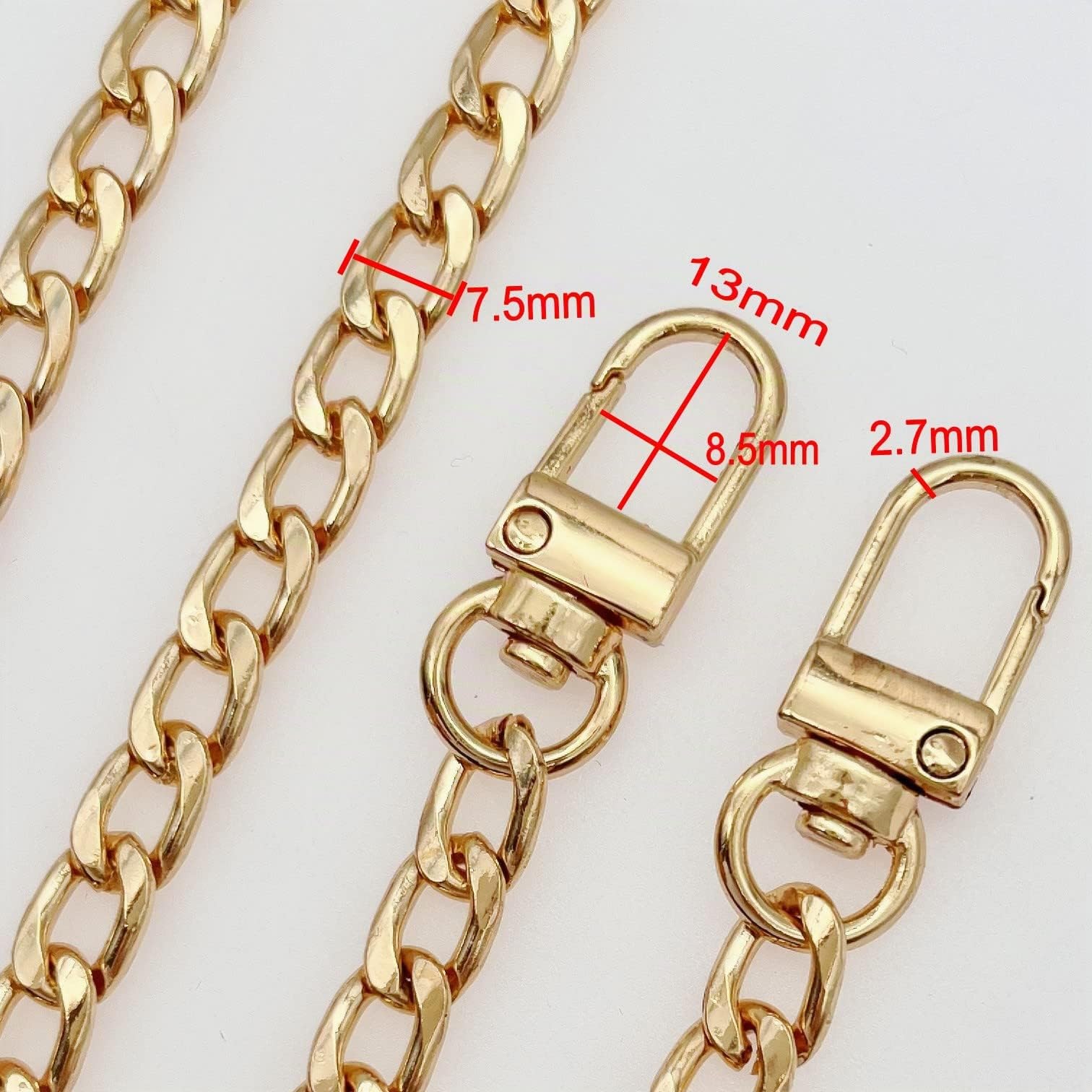 JZK Cadena de Metal 100cm para Bolso - Correa de Hombro Dorada con Hebillas