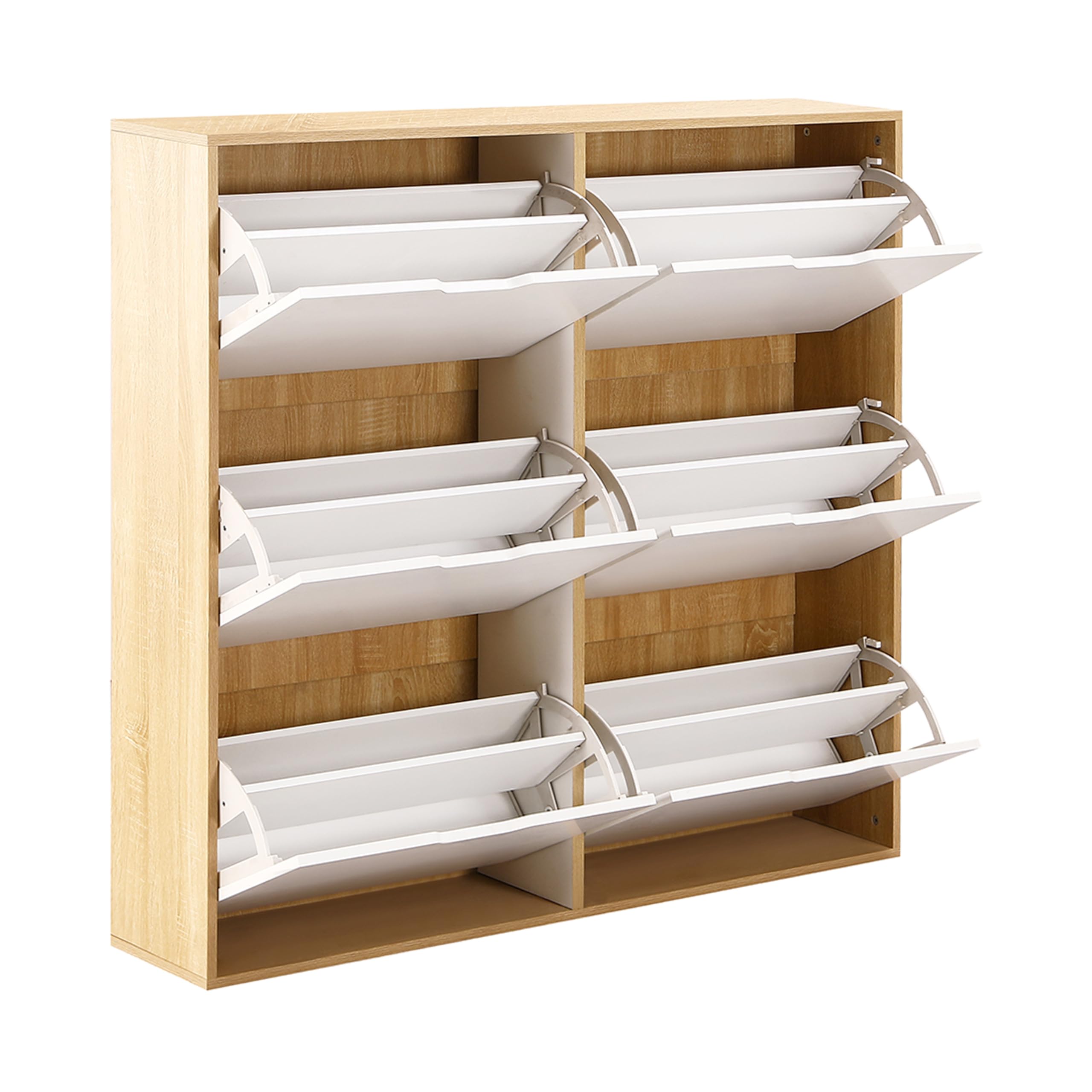 Brigros - Scarpiera Salvaspazio Slim In Legno Con 6 Ante A Ribalta, Mobile Portascarpe Moderno Da Ingresso 120x24x114 Cm Per Corridoio Stretto O Camera Da Letto (Rovere+Bianco)