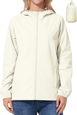 UIQUR Womens Rain Jacket Windbreaker Waterproof Jacket Raincoat Cycling Running Hiking Gear Hood Lightweight Packable