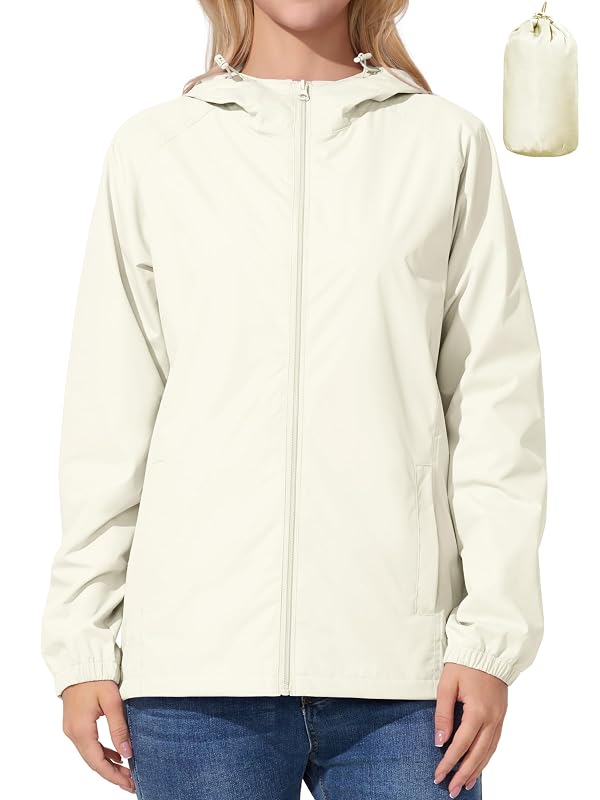 UIQUR Womens Raincoat Waterproof Lightweight Packable Rain Jacket Beige 3XL by UIQUR - Used condition - US$23.22
