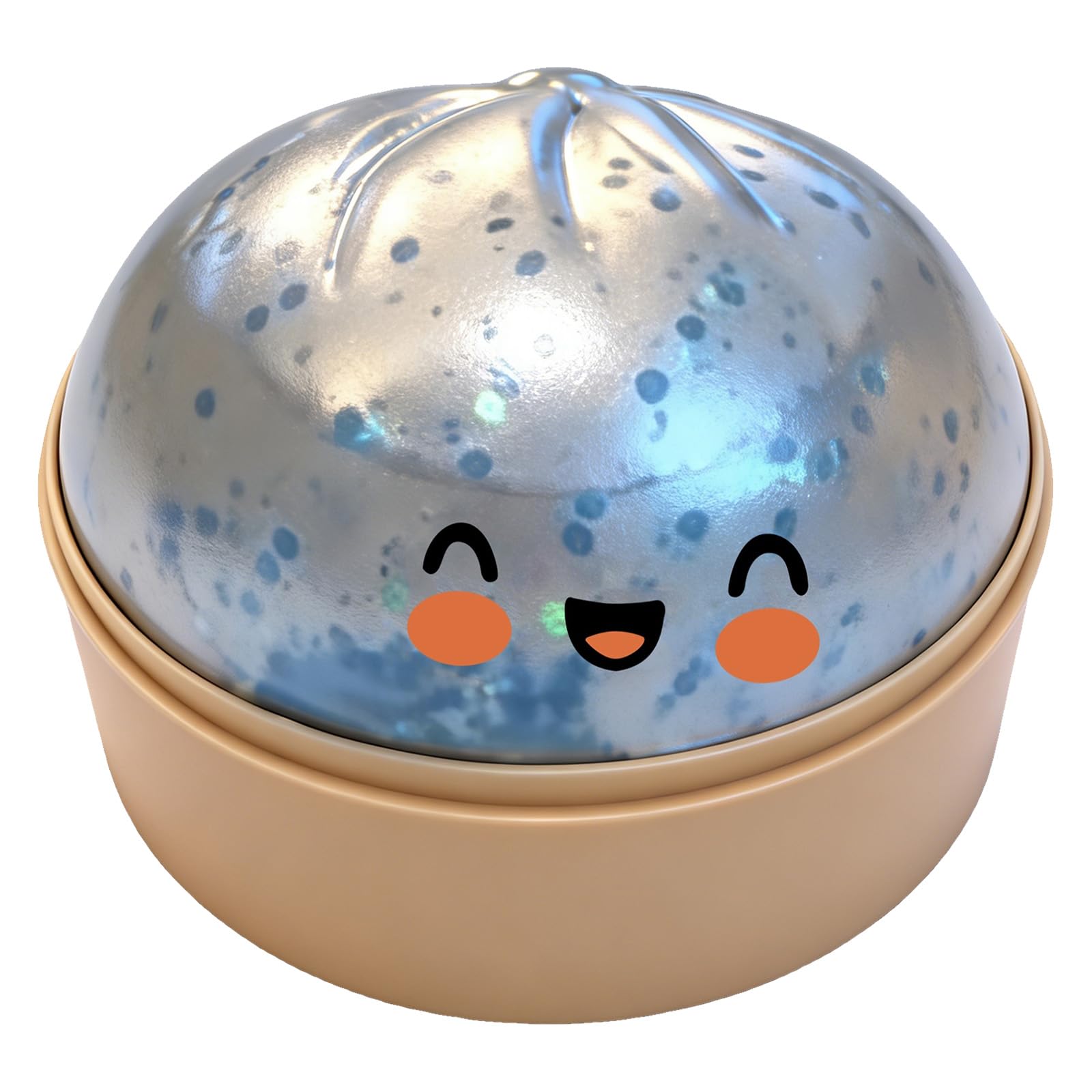 Glitter Dumpling Squishy Toy, Stress Relief Bao Bun S-quishy Squeeze Toy with Steamer, Cute Anxiety Relief Fidget Toy for Adults and Kid (Blue, Glitter)