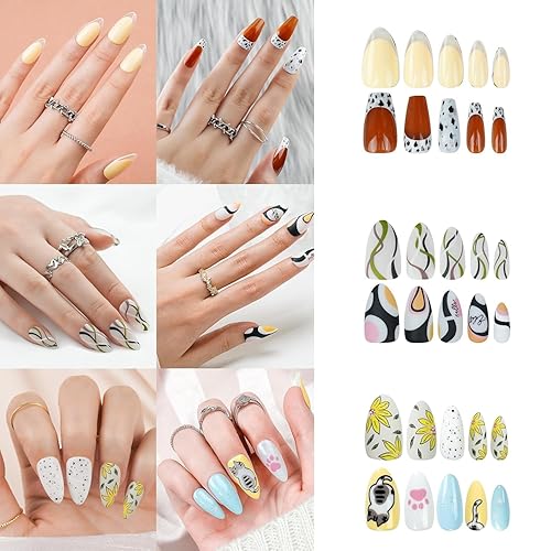 Miniatura 4 de Kit de uñas postizas a presión, uñas postizas de almendra, uñas cortas con pegamento que se ajustan perfectamente a las uñas postizas naturales