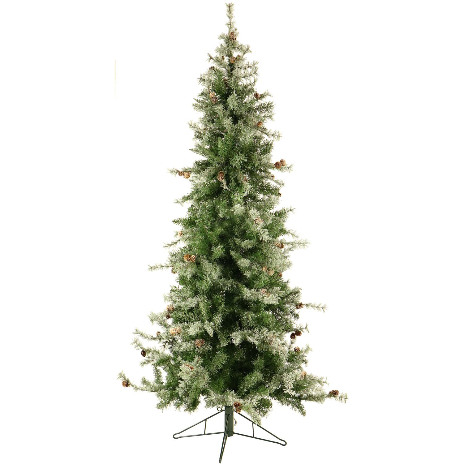 Fraser Hill Farm 9-Ft Pre-Lit Buffalo Fir Green Slim Artificial Christmas Tree with Smart String Lights Realistic Foliage | Lightly Flocked with Pinecones | Stand Included | FFBF090-3SN