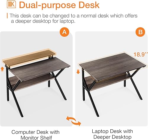Miniatura 4 de ODK Escritorio pequeño, escritorio de computadora pequeño de 27.5 pulgadas para espacios pequeños, escritorio compacto con almacenamiento,