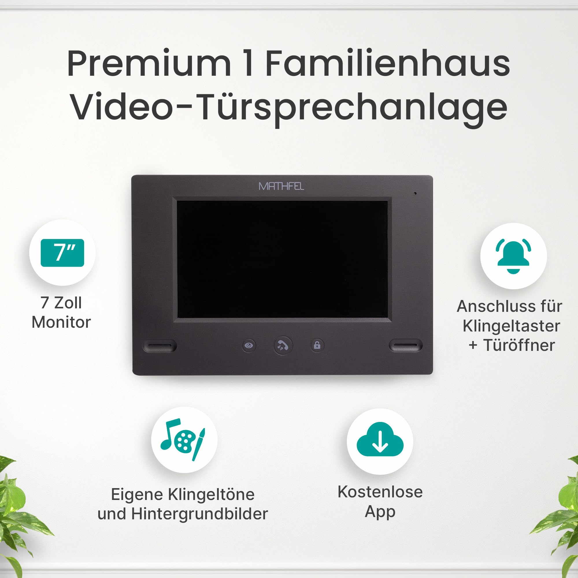 Mathfel Video Türsprechanlage mit Kamera und Türöffner, 7'' Farbmonitor, 4-Draht-Technik - Türklingel mit Kamera, Gegensprechanlage mit Türöffner