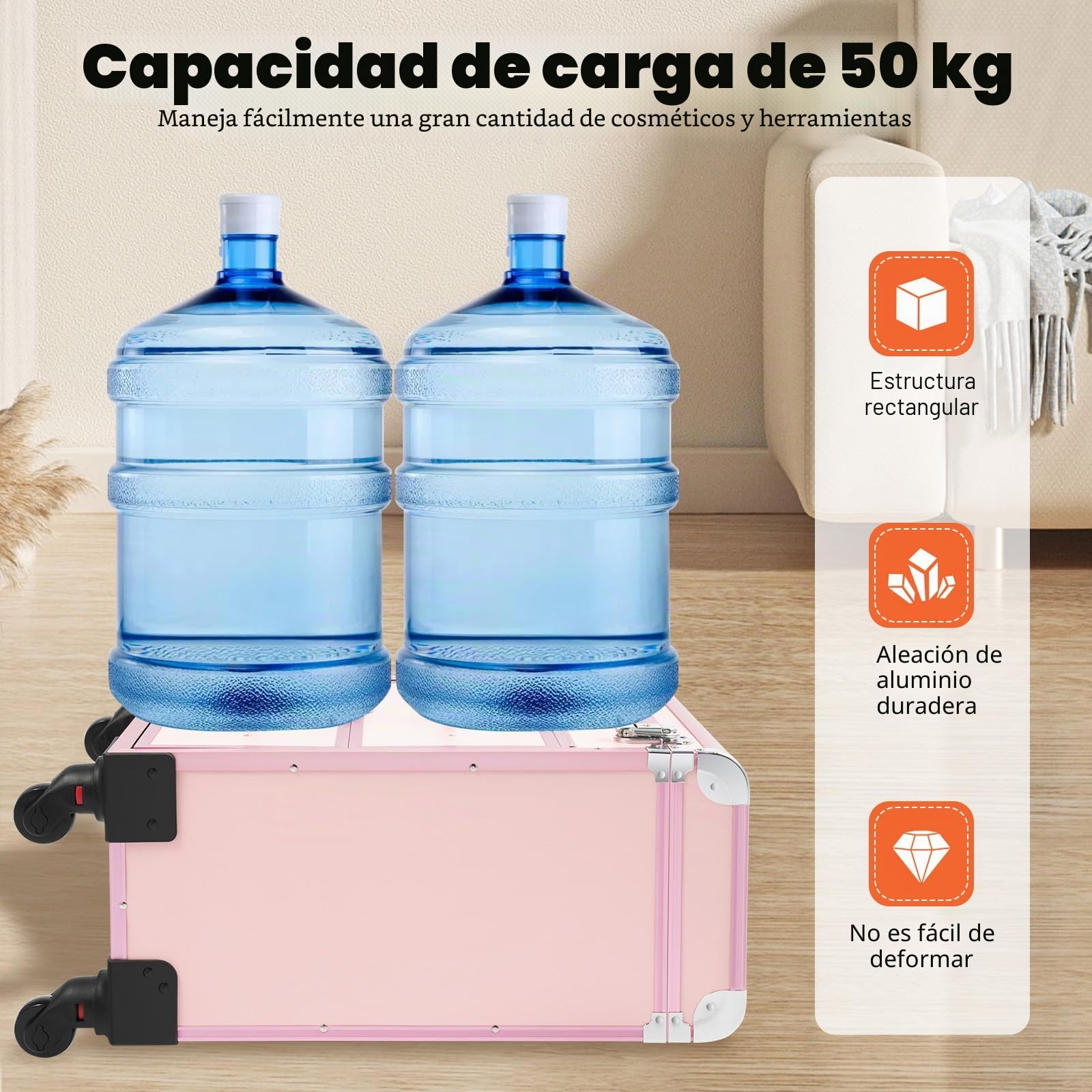 Maletín de cosméticos con carro, grande maletín de maquillaje de 3 capas con 2 cajones, maletín rodante de maquillaje, neceser portátil con 4 ruedas, maletín de belleza para equipaje de mano