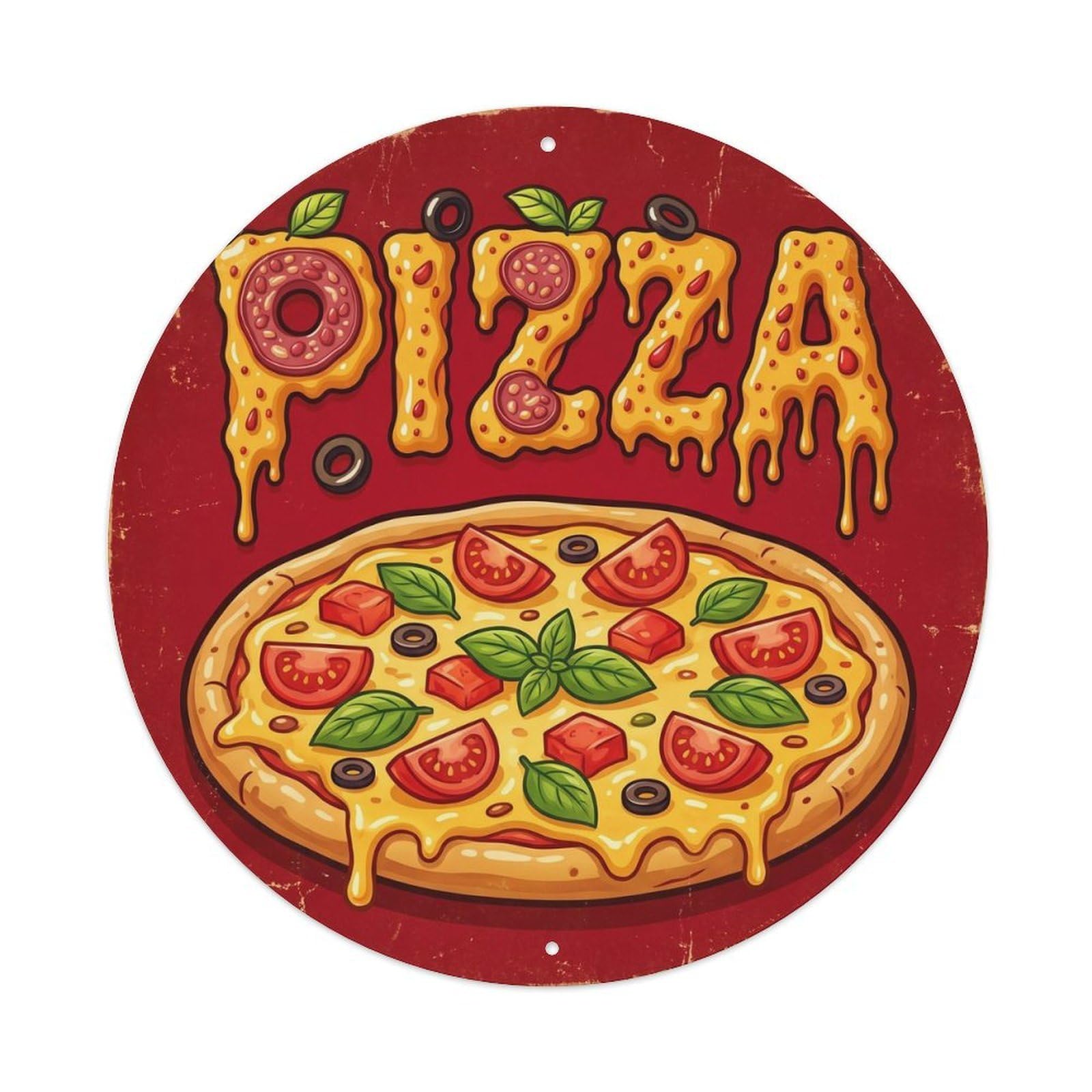 Huiyhb 8X8inch(20X20cm) Vintage Pizza Slice Diced Tomato Metal Tin Sign