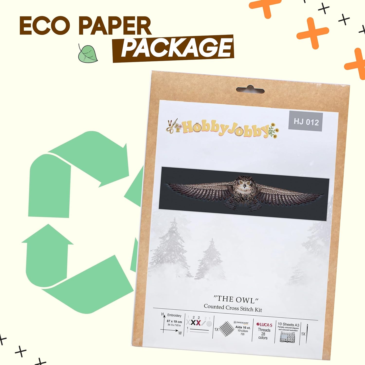 HobbyJobby Cross Stitch Kit The Owl, Counted Cross Stitch Kit for Adults, Needlecraft and Embroidery Kit