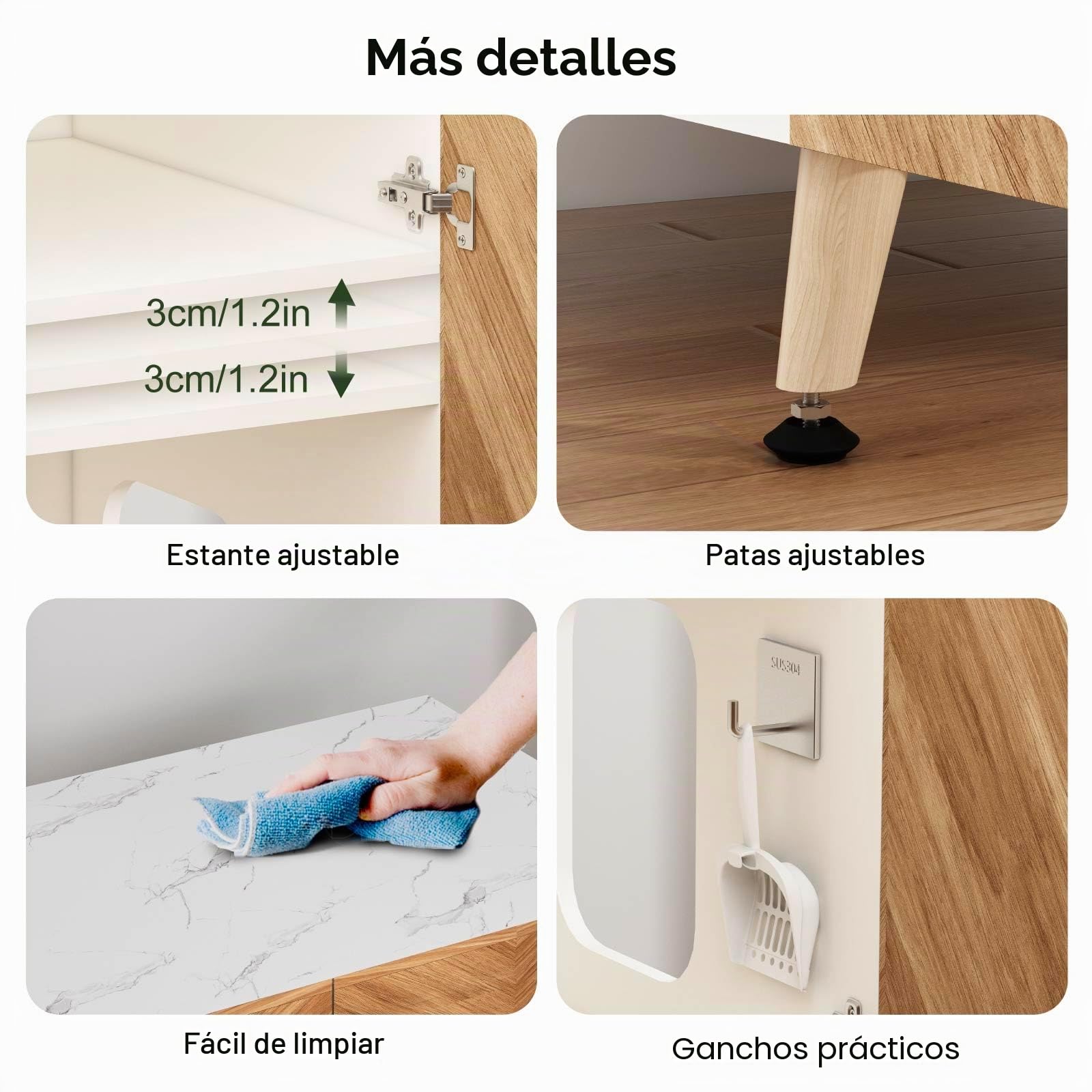 Mueble para Arenero de Gato, Mueble de Baño para Gatos con Puerta Doble y Agujeros de Ventilación, Casa para Gatos con Patrón Espina de Pescado, Armario para Esconder la Arena, Blanco