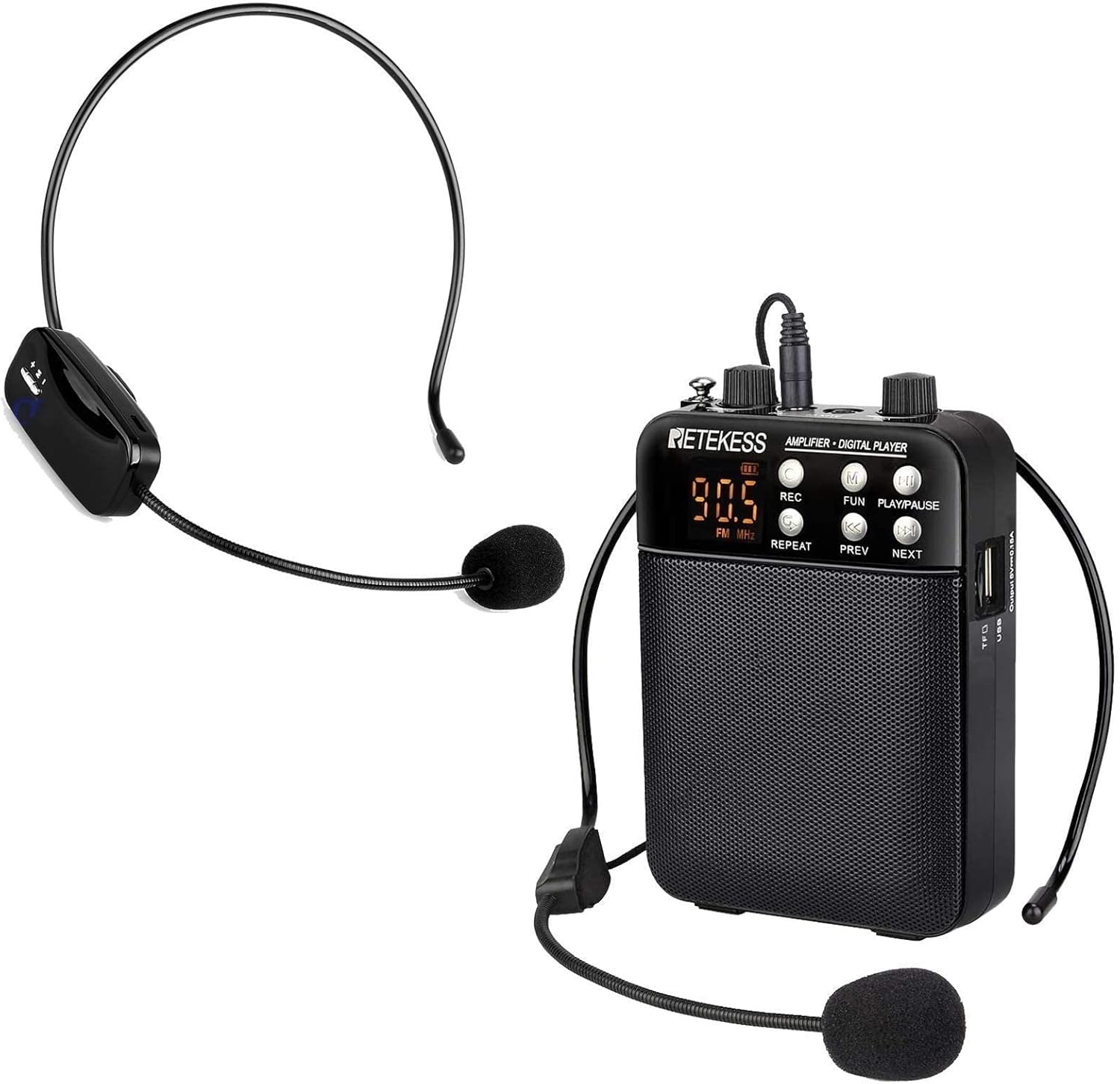Retekess TR619 Voice Amplifier Speaker for Mask Wearing, Mini Portable Speaker System, Support for MP3 Player Recording, FM Radio, Bundle with TR503 Wireless Mic Headset for Teacher, Tour Guide : Electronics