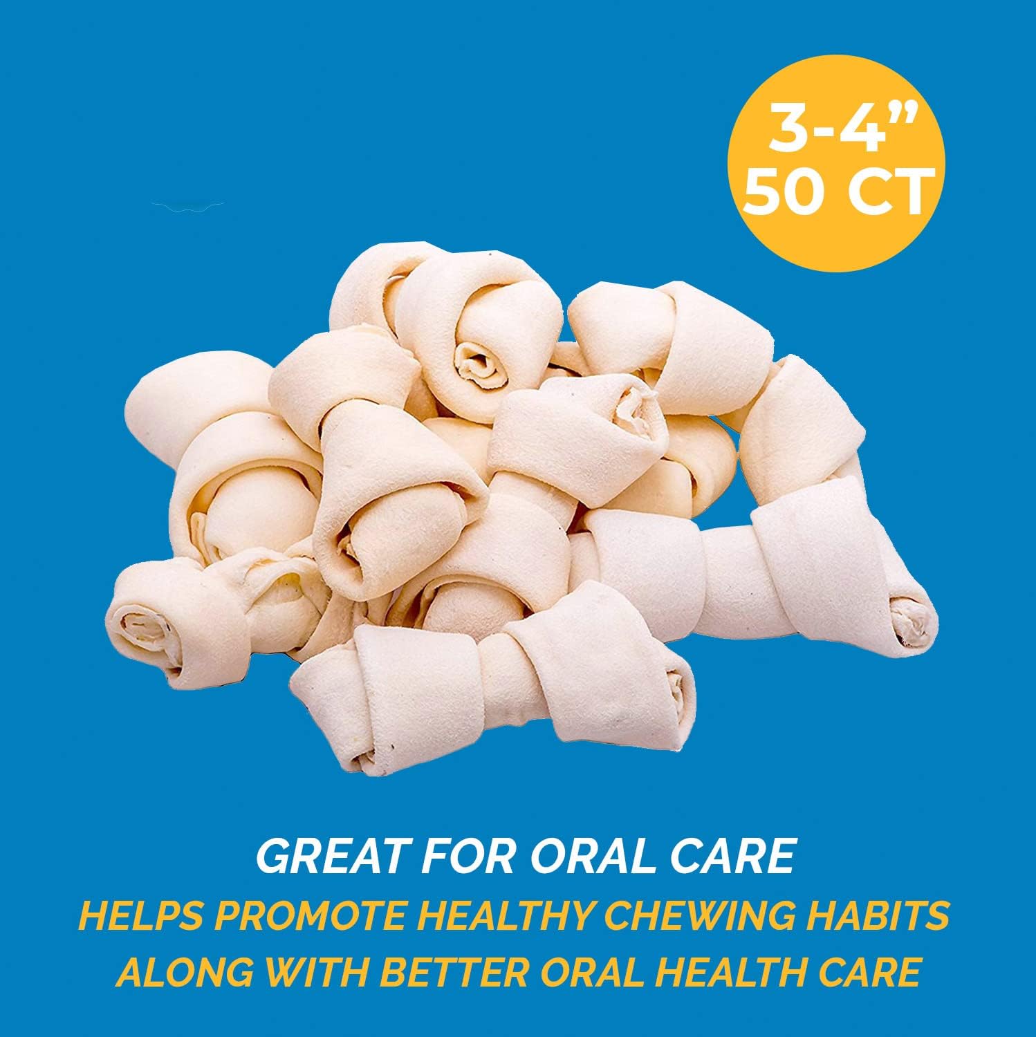 123 Treats | Rawhide Bones Chews 3-4" (50 Count) Premium Rawhide Dog Bones | Free Range Grass Fed Cattle with No Hormones, Additives or Chemicals