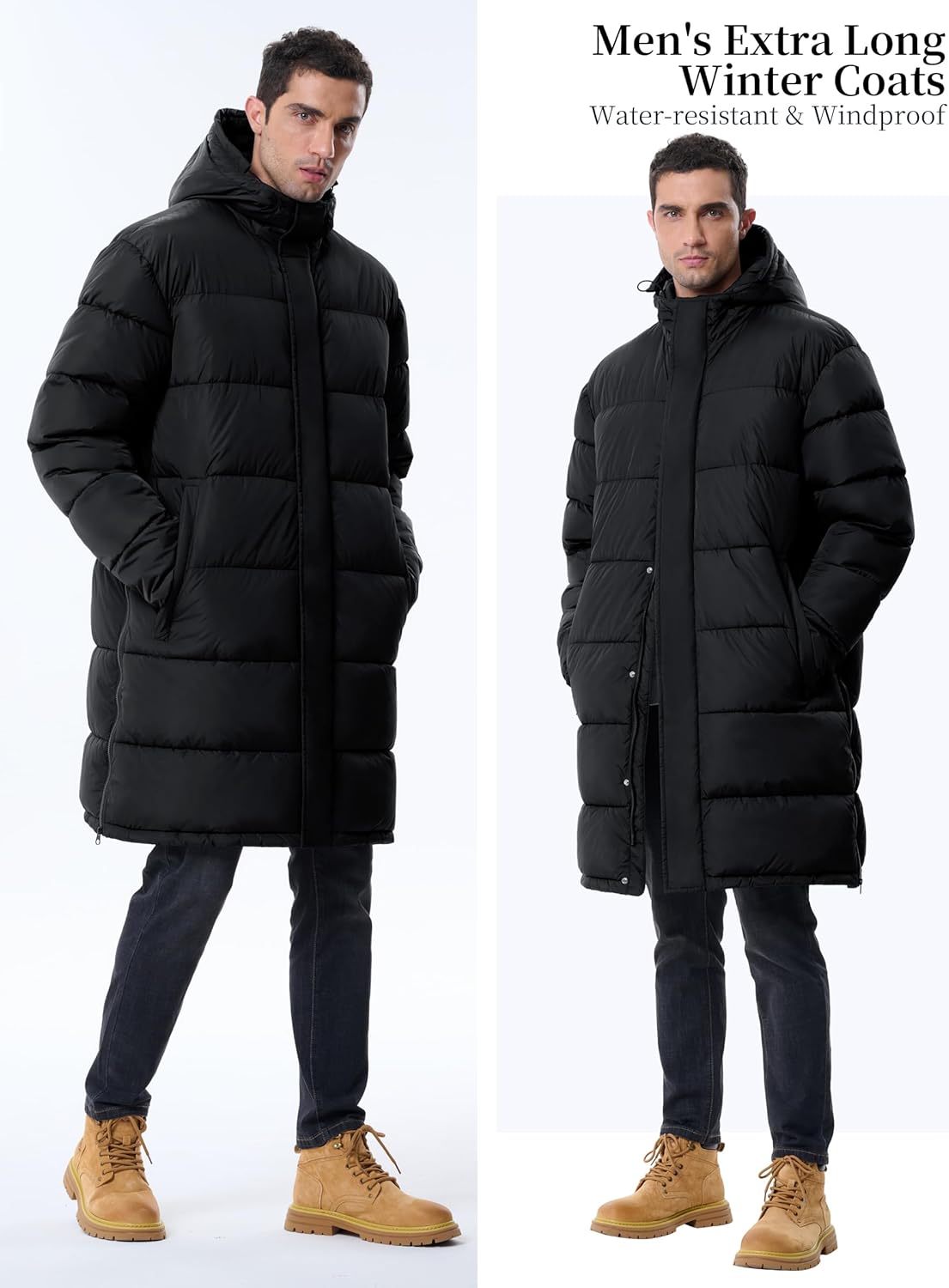 UIQUR Mens Long Winter Coats Lightweight Puffer Jacket Warm Insulated Waterproof Winter Jacket With Hooded - Image 5