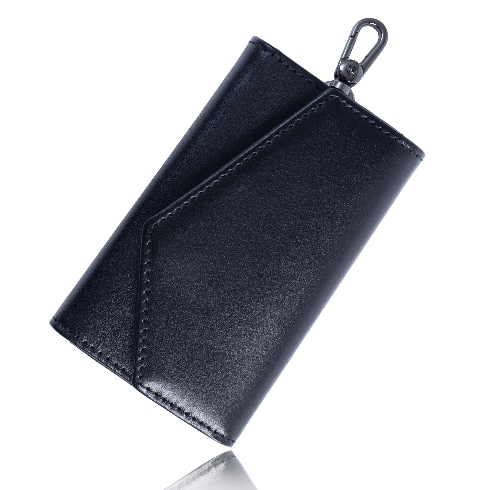Tochigi Style Leather Key Case 6 Hook YKK Snap Cowhide Carabiner Slim Black