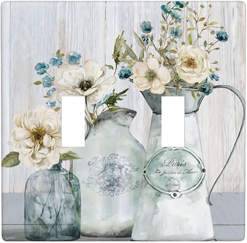 Miniatura 73 de Placas de pared para receptáculo de dispositivo dúplex de 1 banda, cubiertas de toma de corriente azul retro onduladas, cubiertas decorativas para