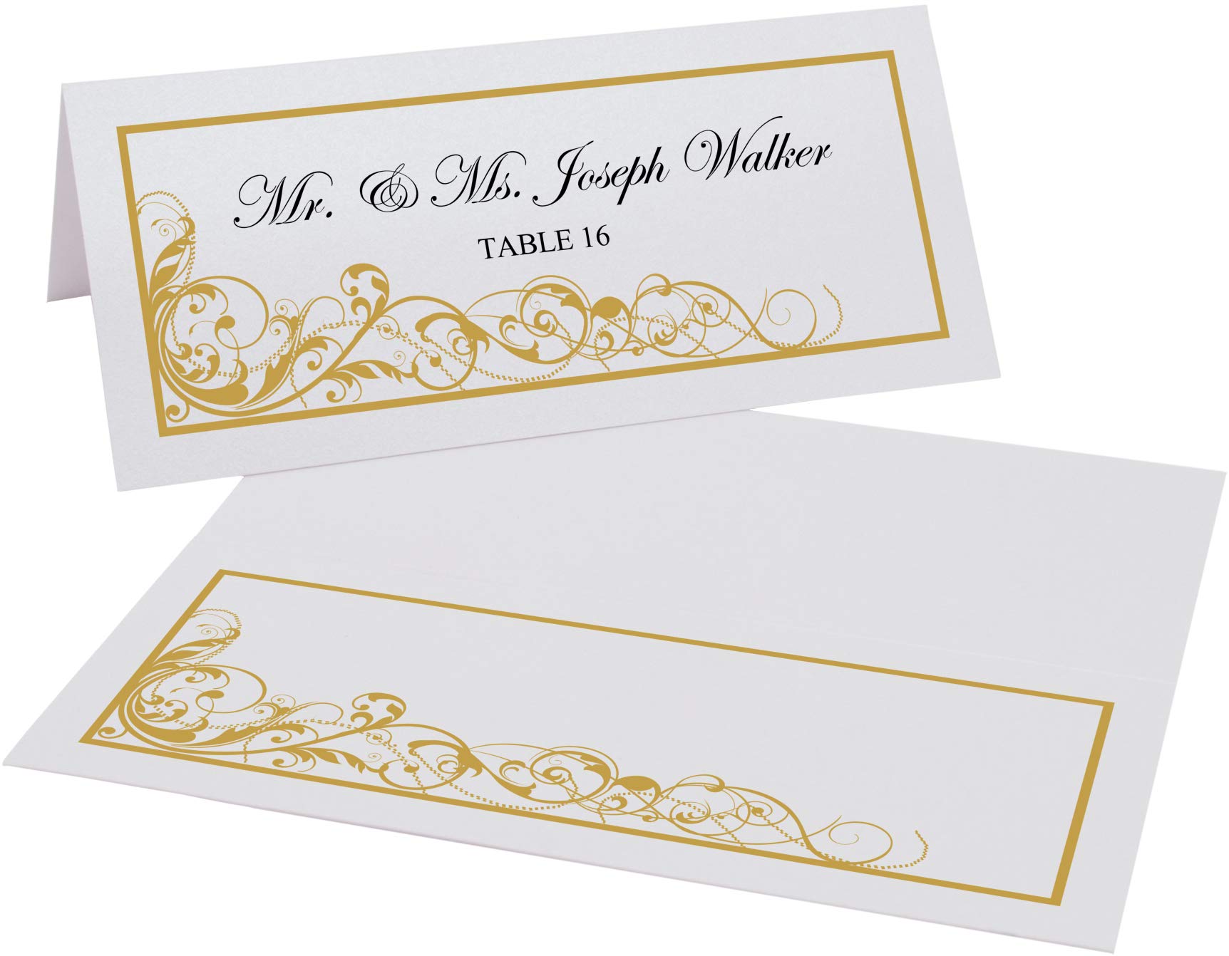 Scribble Vintage Swirl Easy Print Tischkarten, Perlweiß, Papier, gold, (25) Printable Sheets - 150 Cards