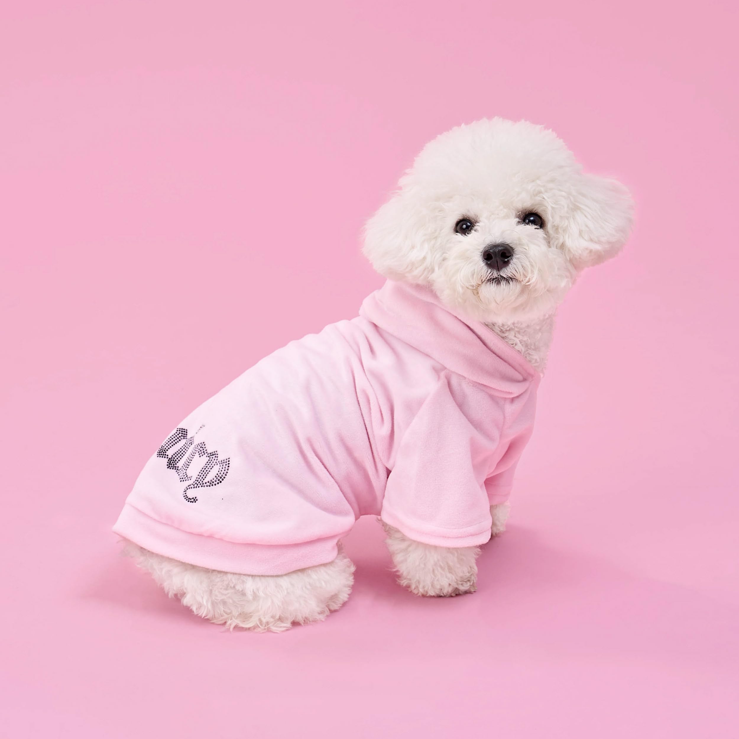 Juicy Couture Bling Velour Pet Hoodie - Pink - XS/S (2-7 lbs.) - Pet Hoodies for Small Dogs or Cats