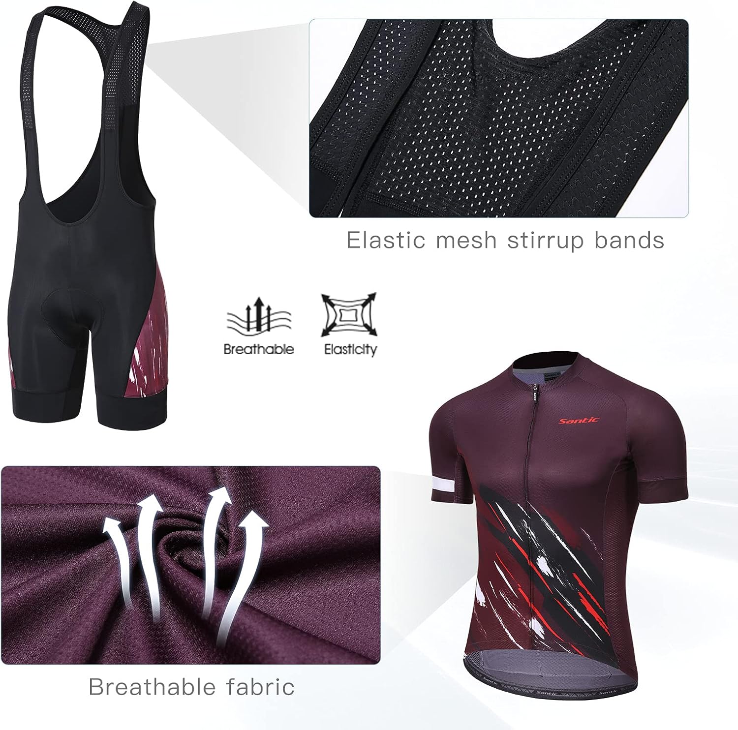 Santic Men's Cycling Jersey Set Bib Shorts 4D Padded Short Sleeve Outfits Set Quick-dry