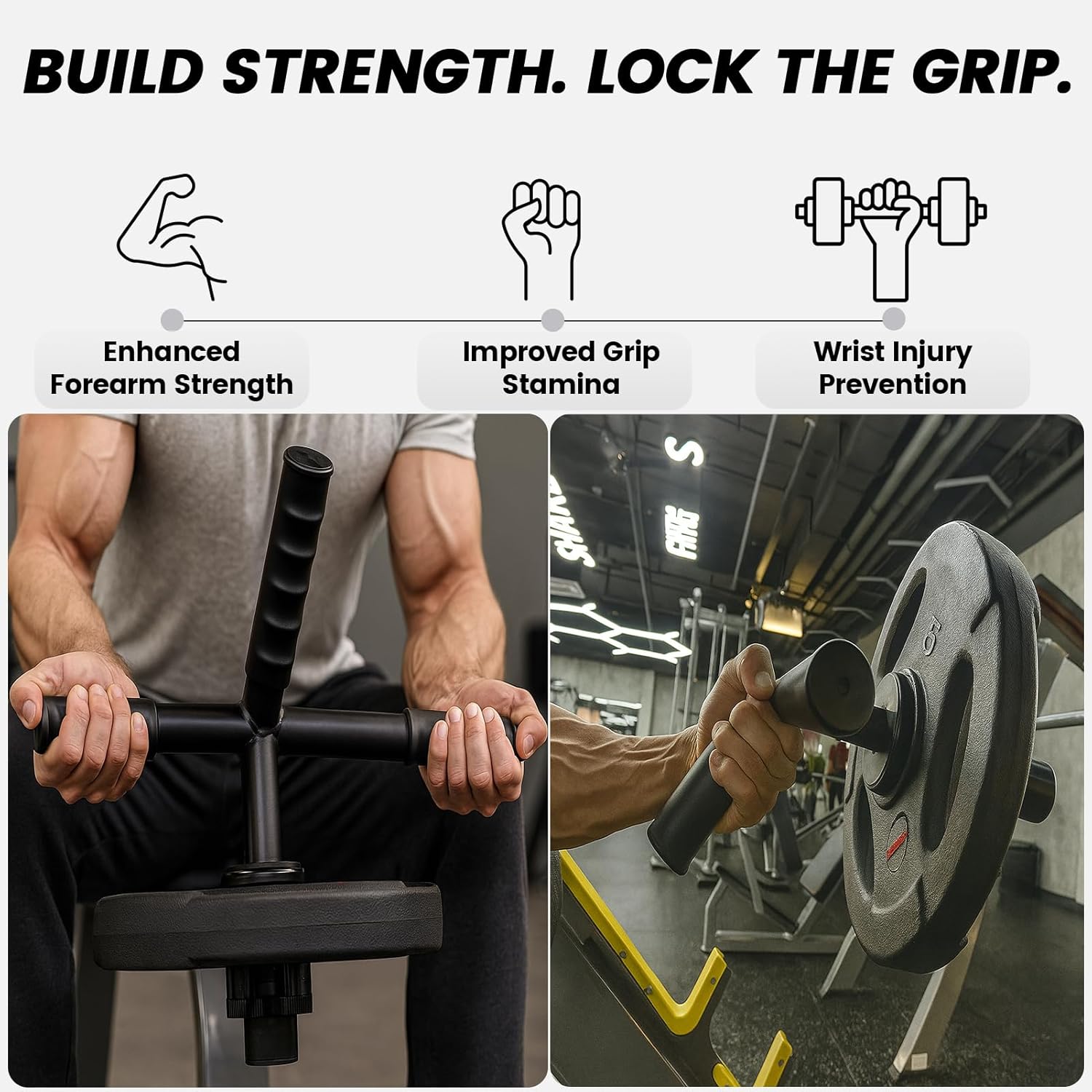 The Strong Arm Forearm & Wrist Strengthener – Adjustable Alloy Steel Grip Trainer with 3 Anti-Slip Finger Sleeves & Clamp, Wrist Roller Bar for Flexion, Extension & Grip Workout