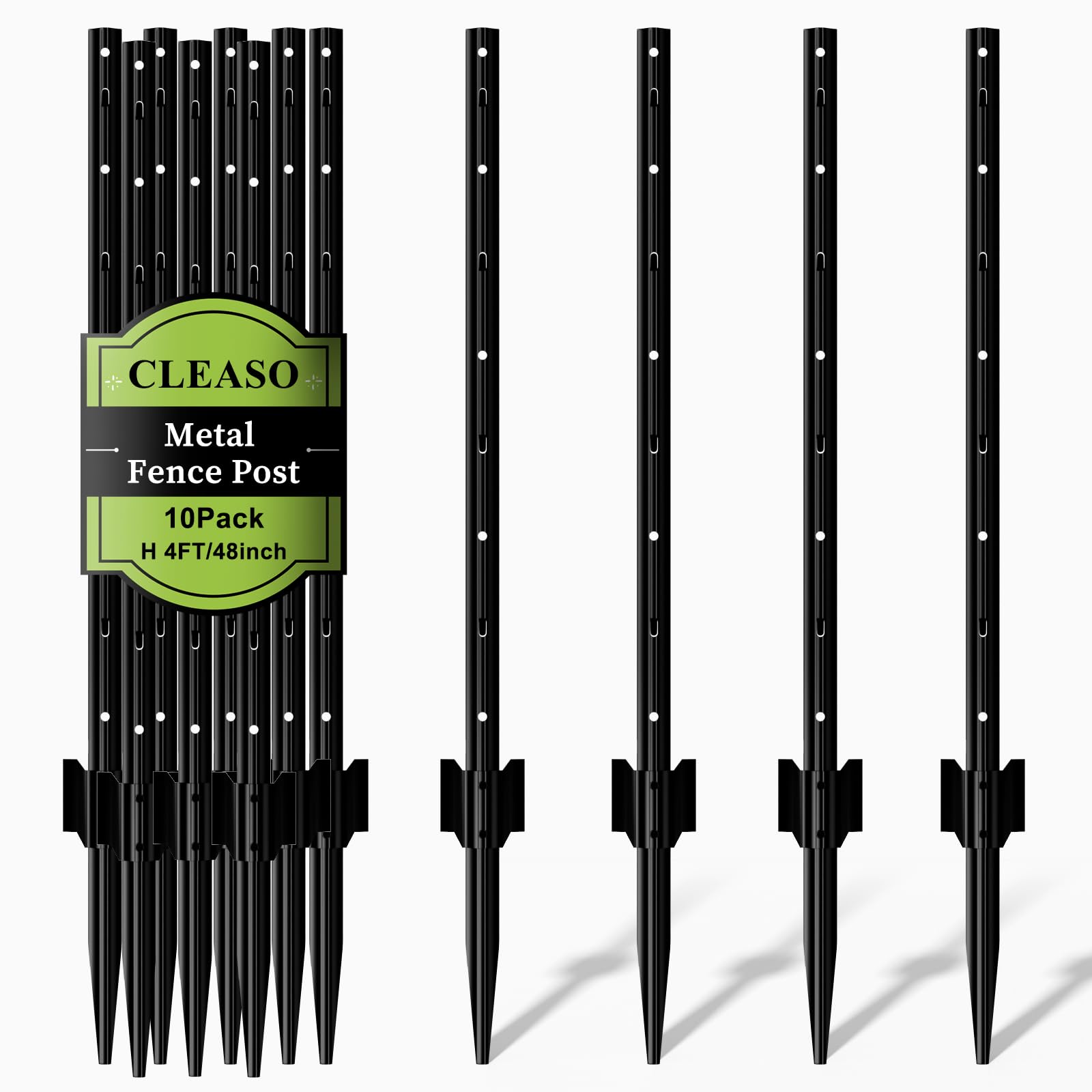 metal fence posts 4 ft black (pack of 10) – heavy duty u post for wire fencing, rustproof powder-coated steel fence stakes, no-dig fence posts for farm, orchard, yard & temporary fencing
