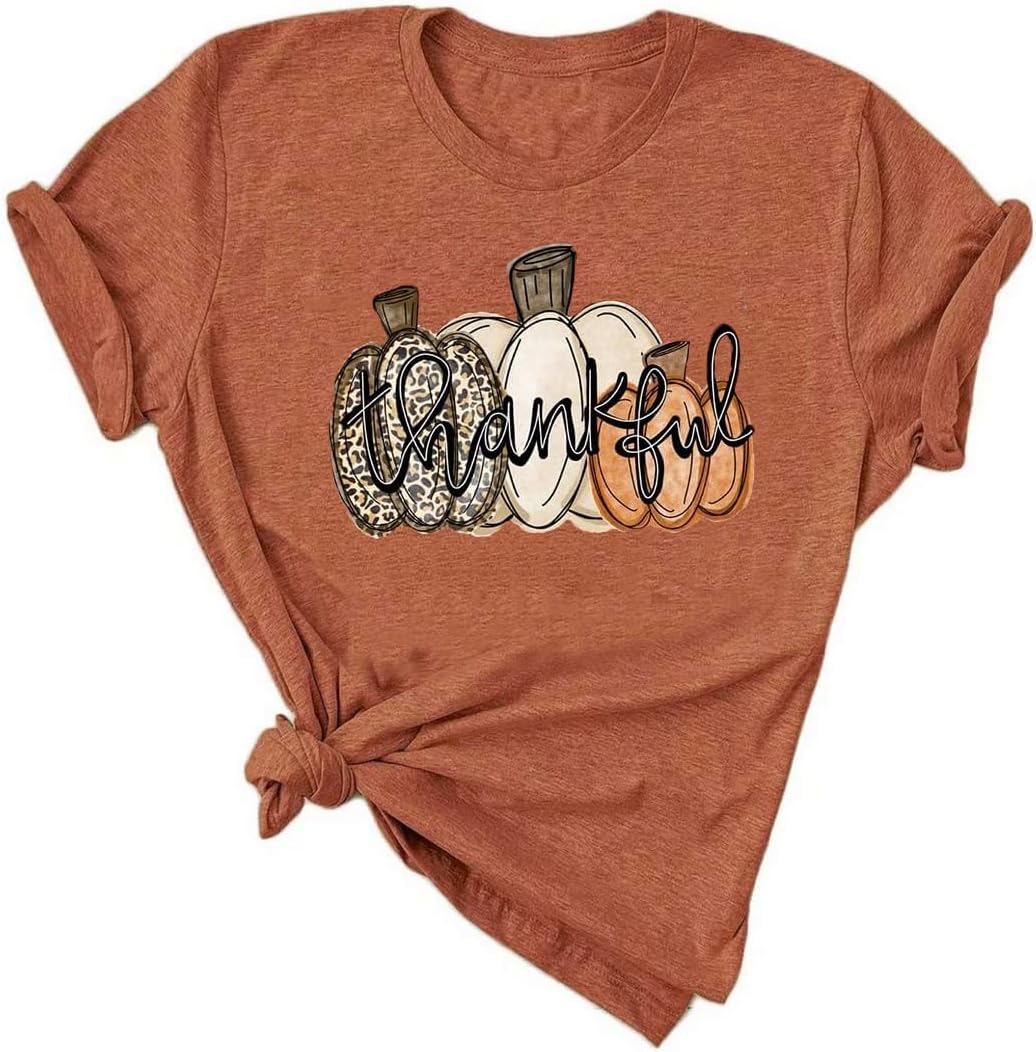 Thanksgiving Shirts for Women Thankful Graphic Casual Short Sleeve Tops