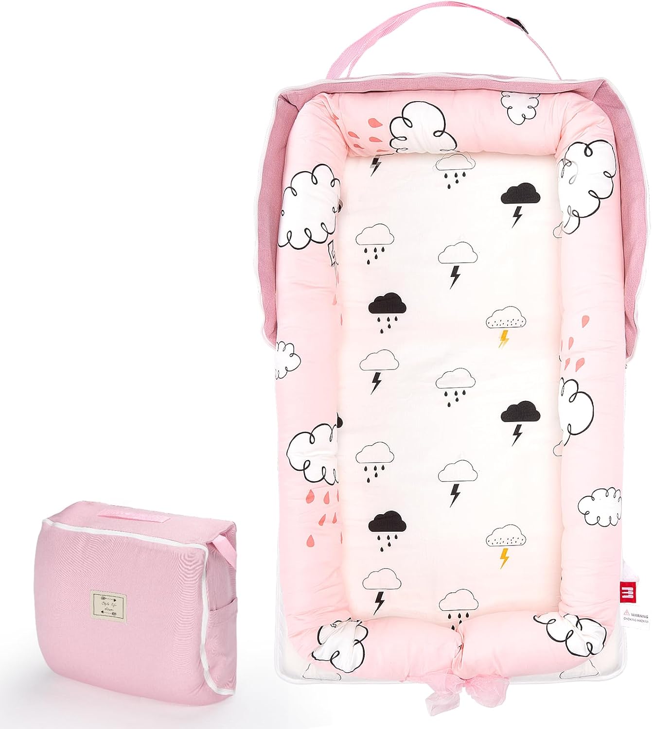 Baby Lounger - Baby Lounger for Newborn, Portable Infant Lounger for Home and Travel, Newborn Lounger with Strap, Baby Nest Lounger Adjustable Size, Raindrop Clouds