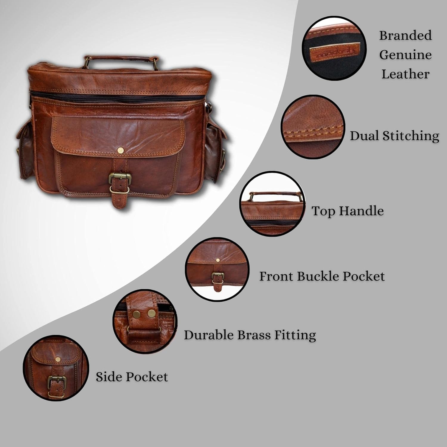 Madosh Leather DSLR Camera Bag Handmade Vintage Camera Shoulder Messenger Bag Camera Satchel Leather Camera Bags for Photographers and Men and Women | Gift for him (5W x 8H x 10L Inches)