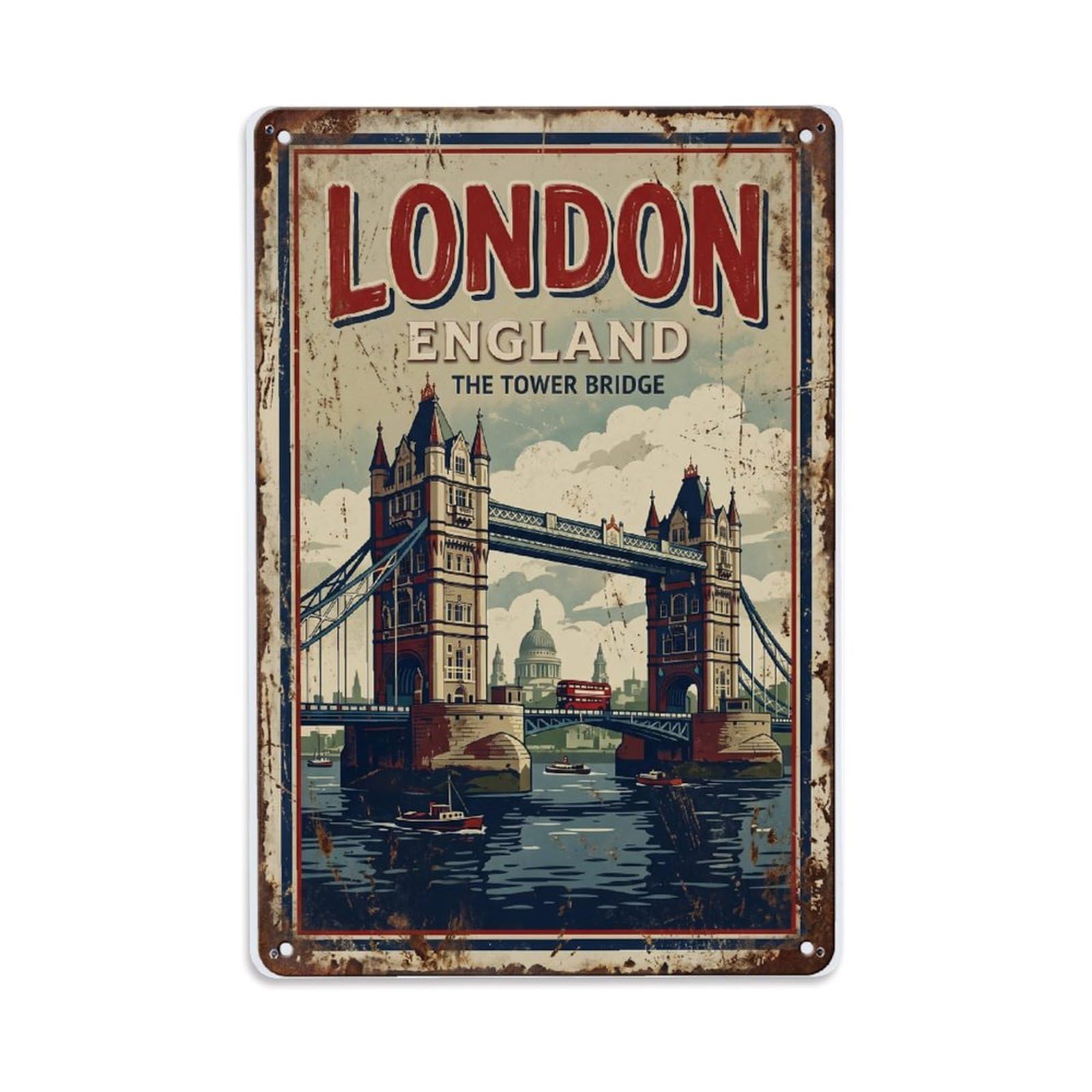 Cmhok Vintage Style Vintage Travel Bridge London 1 Metal Tin Sign Wall Decor For Cafe, Club, Garden Metal Poster 8X12inch