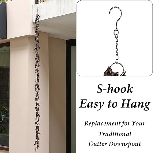 Miniatura 3 de Cadena de lluvia de 8.5 pies, cadenas de lluvia de hojas para canaletas y bajantes, cadenas de lluvia decorativas para exteriores, cadena de