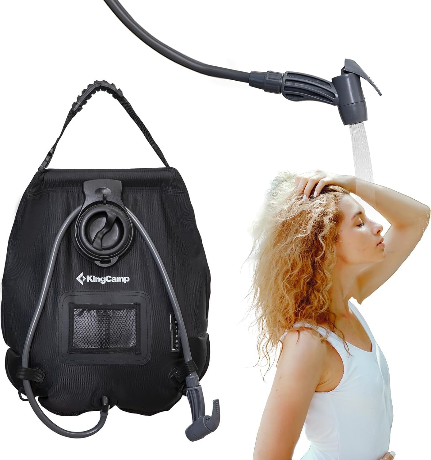 KingCamp 5 Gallon Solar Shower Bag with Thermometer, Leak-Proof Camping Shower, Removable Hose & Adjustable Head