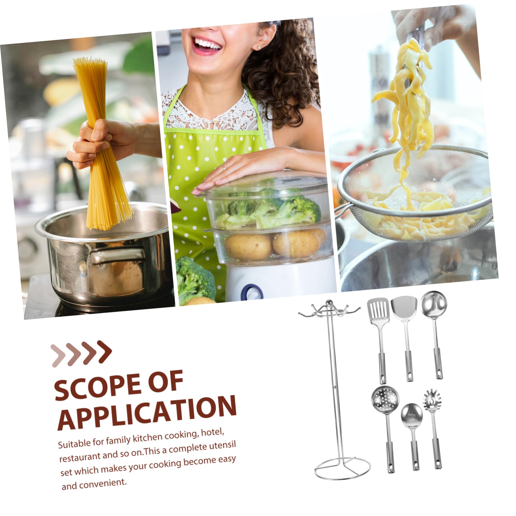 PRETYZOOM 6pièces Ustensiles Cuisine Acier Inoxydable avec Support de Rangement pour Maison