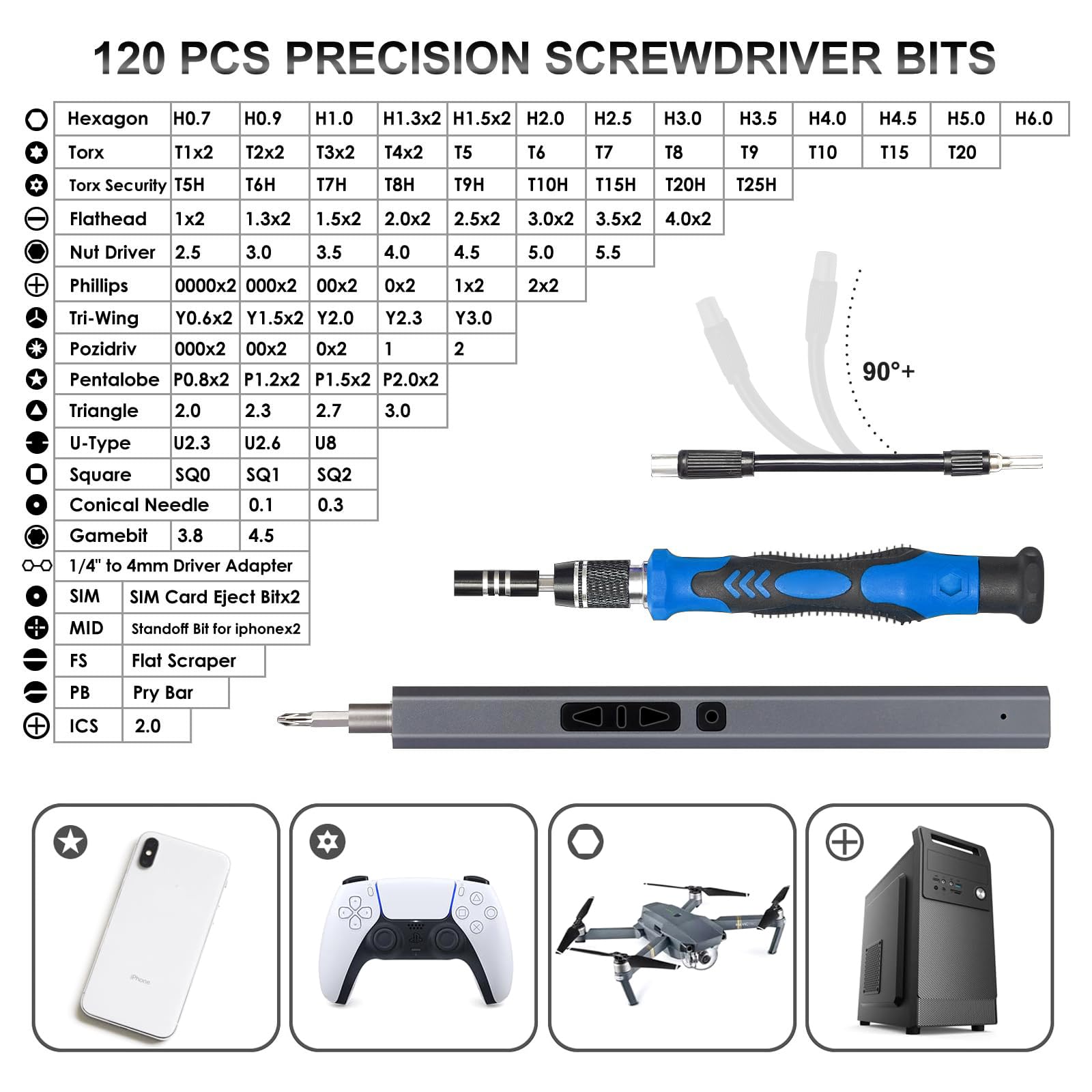 Destornilladores Eléctricos Precision 144 Piezas | Inalámbricos de Precisión, Kit de Herramientas de Reparación Electrónica Portátil para PC, Computadora, Portátil, Teléfono