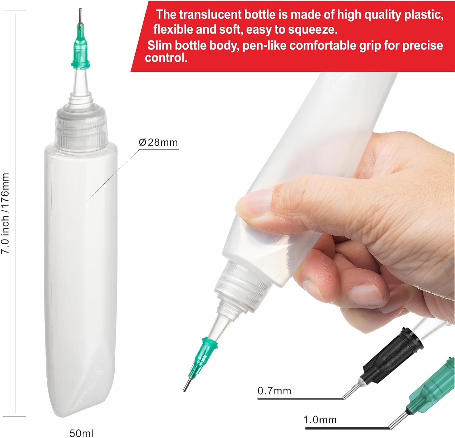 Pasler Pottery Needle Tip Squeeze Bottles for Glaze Application, 3 Pack