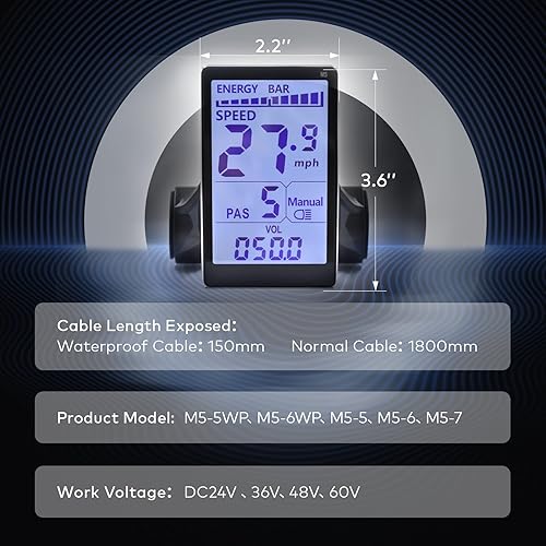 Miniatura 7 de Pantalla Ebike, protocolo UART N 2, 24V-60V aleación de aluminio de la computadora de ciclismo, pantalla LCD Ebike para enriquecer el viaje de