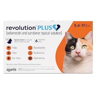Revolution Plus (selamectin and sarolaner Topical Solution) for Cats, 5.6-11 lbs (Orange), 6 Tubes - Amazon product rated Grade A