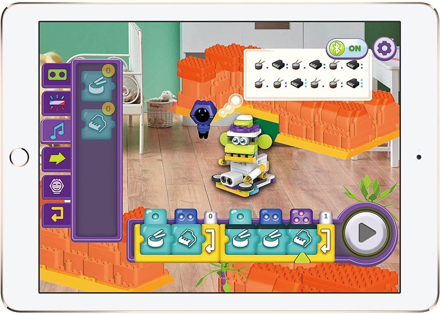 Screenshot of the Botzees app showing drumming and sound programming
