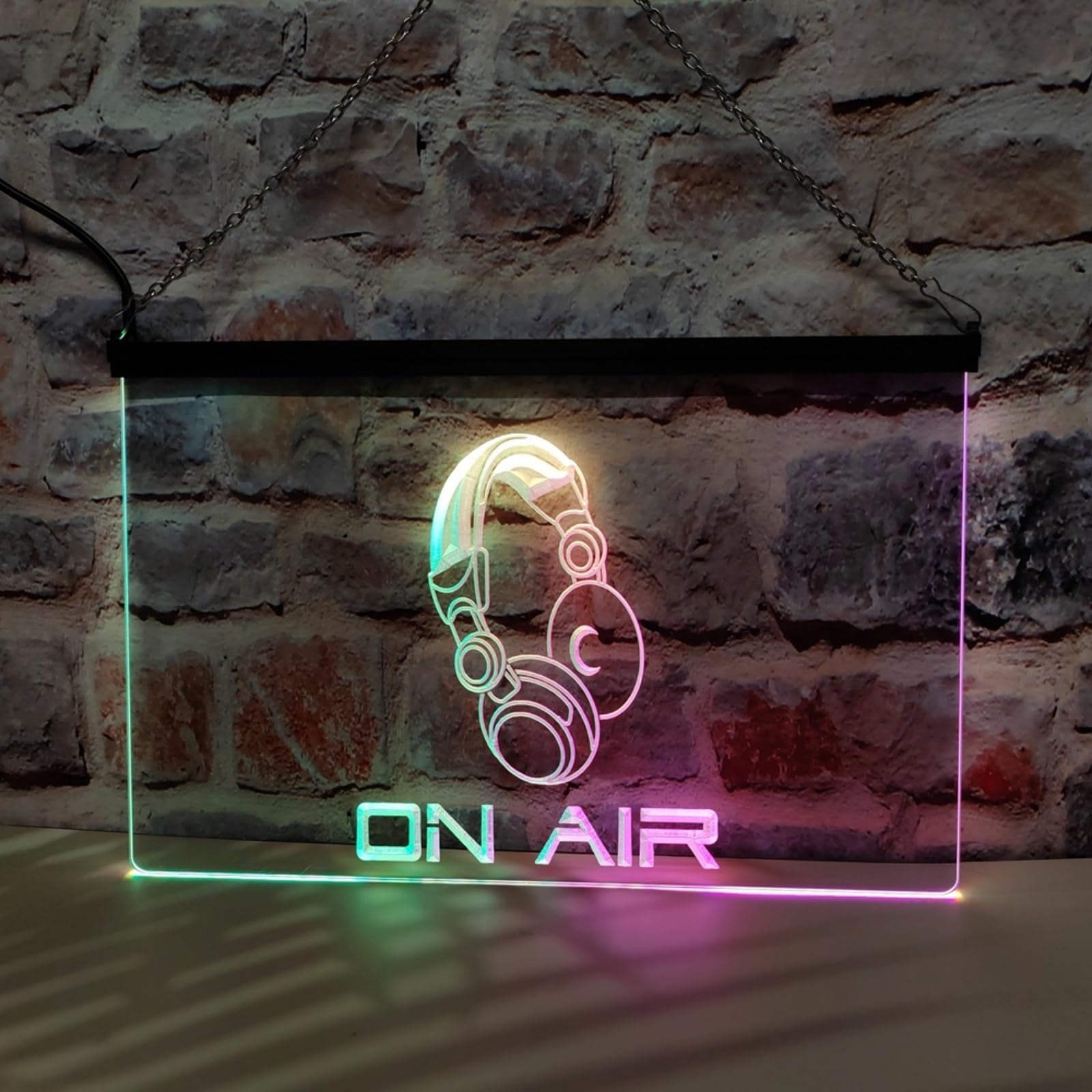 On Air Neonowy znak w kształcie słuchawek do dekoracji ścian, sterowany za pomocą aplikacji, z możliwością ściemniania, zasilany przez USB, idealny do studia nagraniowego,30x20cm