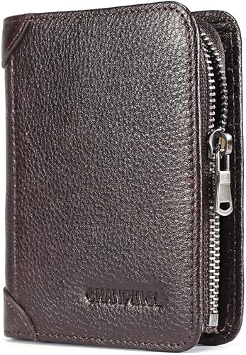 Cartera de cuero con cremallera para hombre con bloqueo RFID con 8 ranuras para tarjetas, 2 bits de fotostarjetas de identificación, 2 ranuras