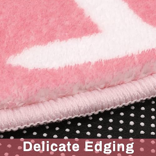 Miniatura 4 de LIVEBOX ABC - Alfombra redonda de color rosa para dormitorio de niñas, alfombra circular para cuarto de bebé, alfombra lavable de princesa, alfombra