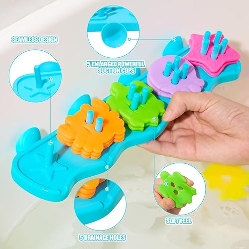 Miniatura 3 de Juguetes de baño para niños de 1 a 3 años, juguetes de baño para clasificar y apilar sin moho con 20 piezas flotantes de goma suave vibrante,