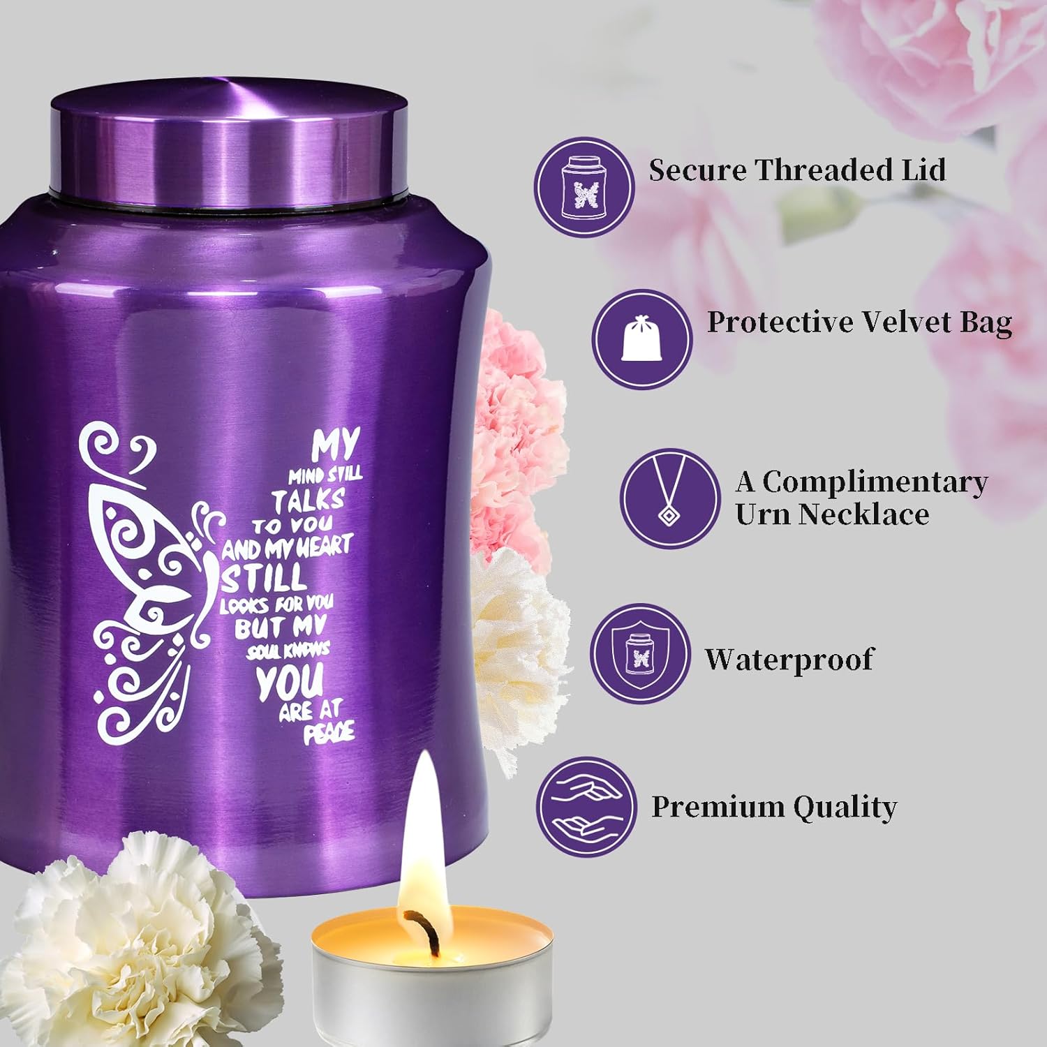 Urns for Human Ashes, Purple Butterfly Urn for Women & Men, Weight Capacity 220 lbs, Earns for Ashes for Adult Humans - Image 3
