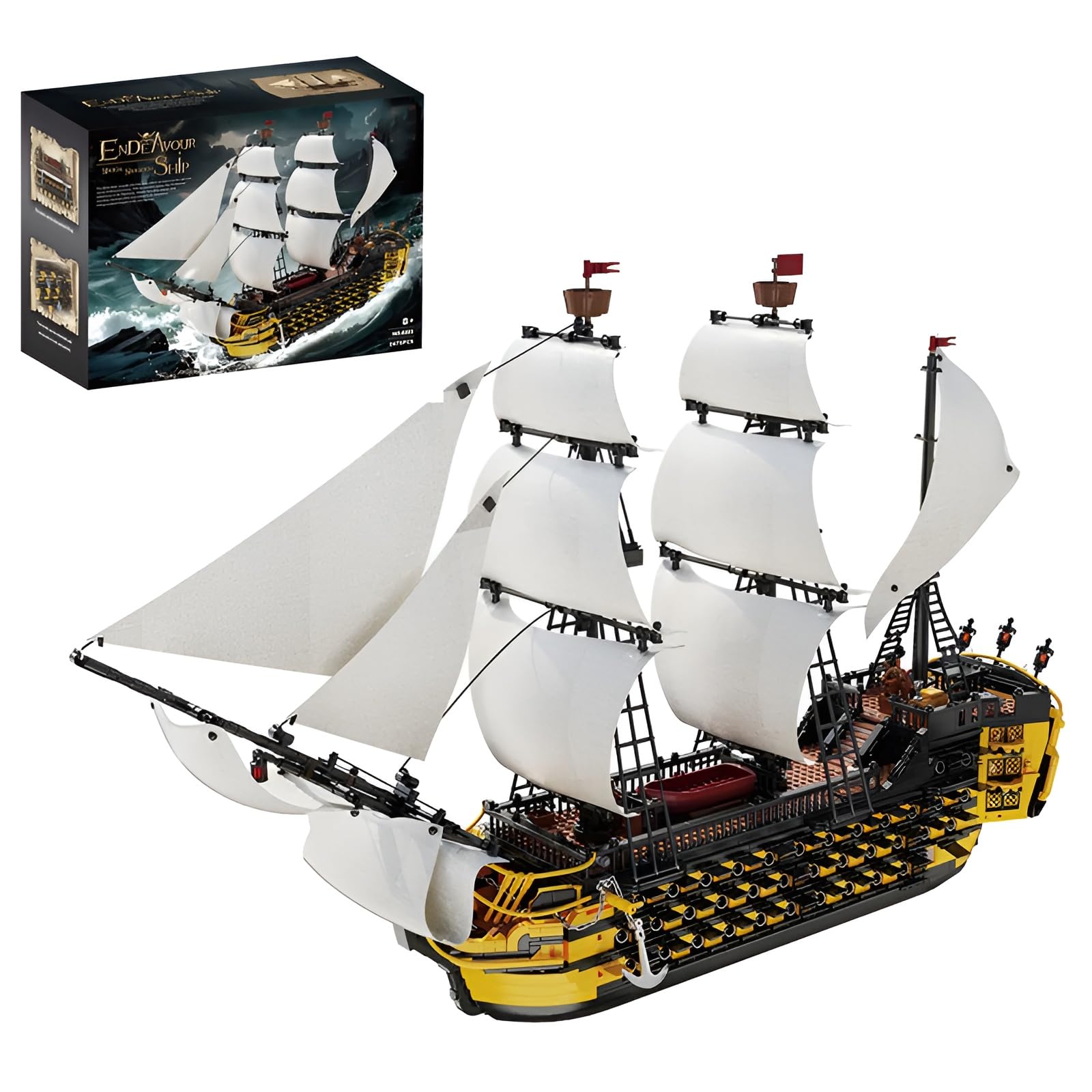 DzirePada Endeavour Schiff Bausteine Bausatz, 2475Stück Piraten Boot Modell Spielzeug, MINT Segeln Schlachtschiff Klemmbausteine Kit, Ideen Geschenke für Jugendlicher Erwachsene