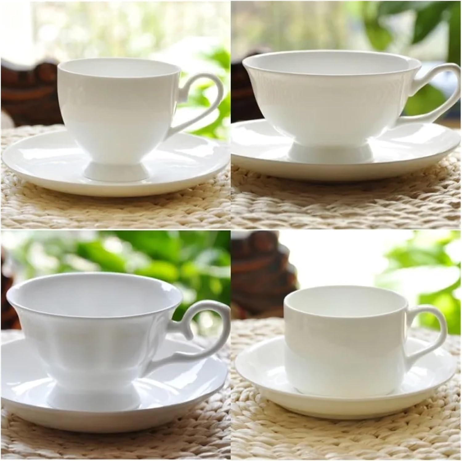 Ensembles Tasses Et Soucoupes Tasse À Café En Porcelaine, Et Soucoupe Blanches Unies, Thé Avec Cuillère, Tasses Dessert for L'après-midi, Poterie(C)