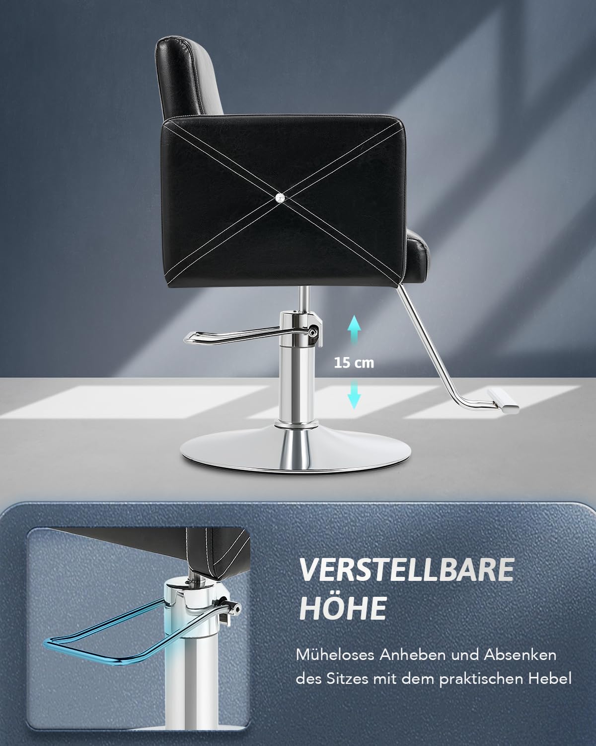 CO-Z Friseurstuhl 360° Drehbar 15cm Höhenverstellbar, Hydraulischer Barberstuhl mit Stahlsockel, 150 kg Tragkraft